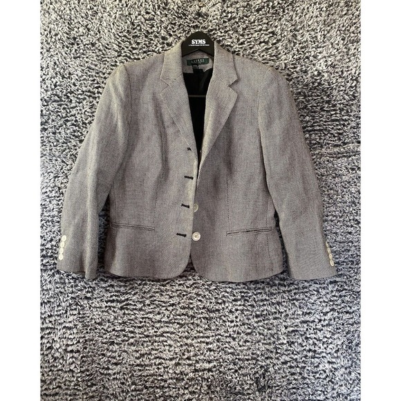 LRL Lauren Ralph Lauren Gray Linen Blazer Jacket 4 Button Lined Size 10P Petite - Picture 10 of 14
